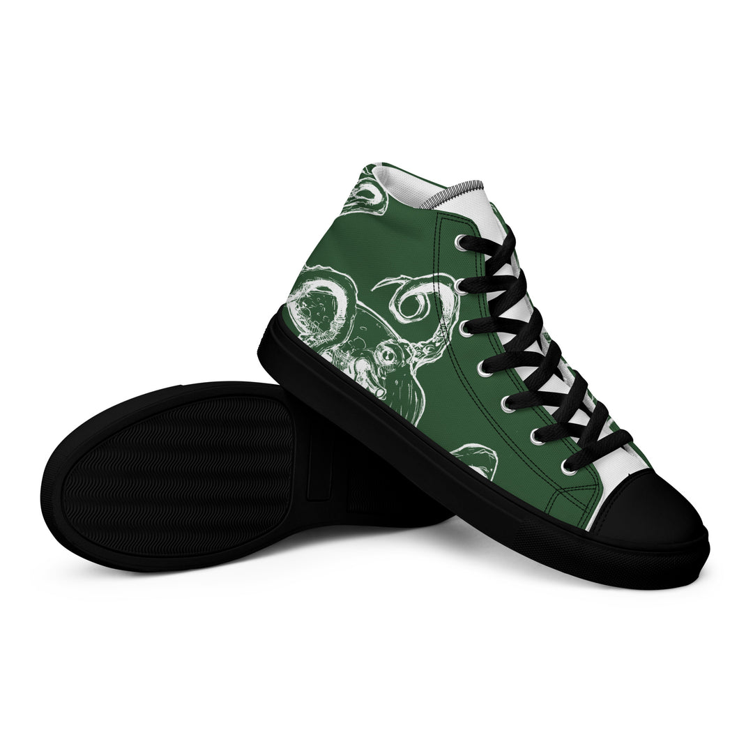 "The Octopus" Men's High top Canvas Sneakers Custom Green