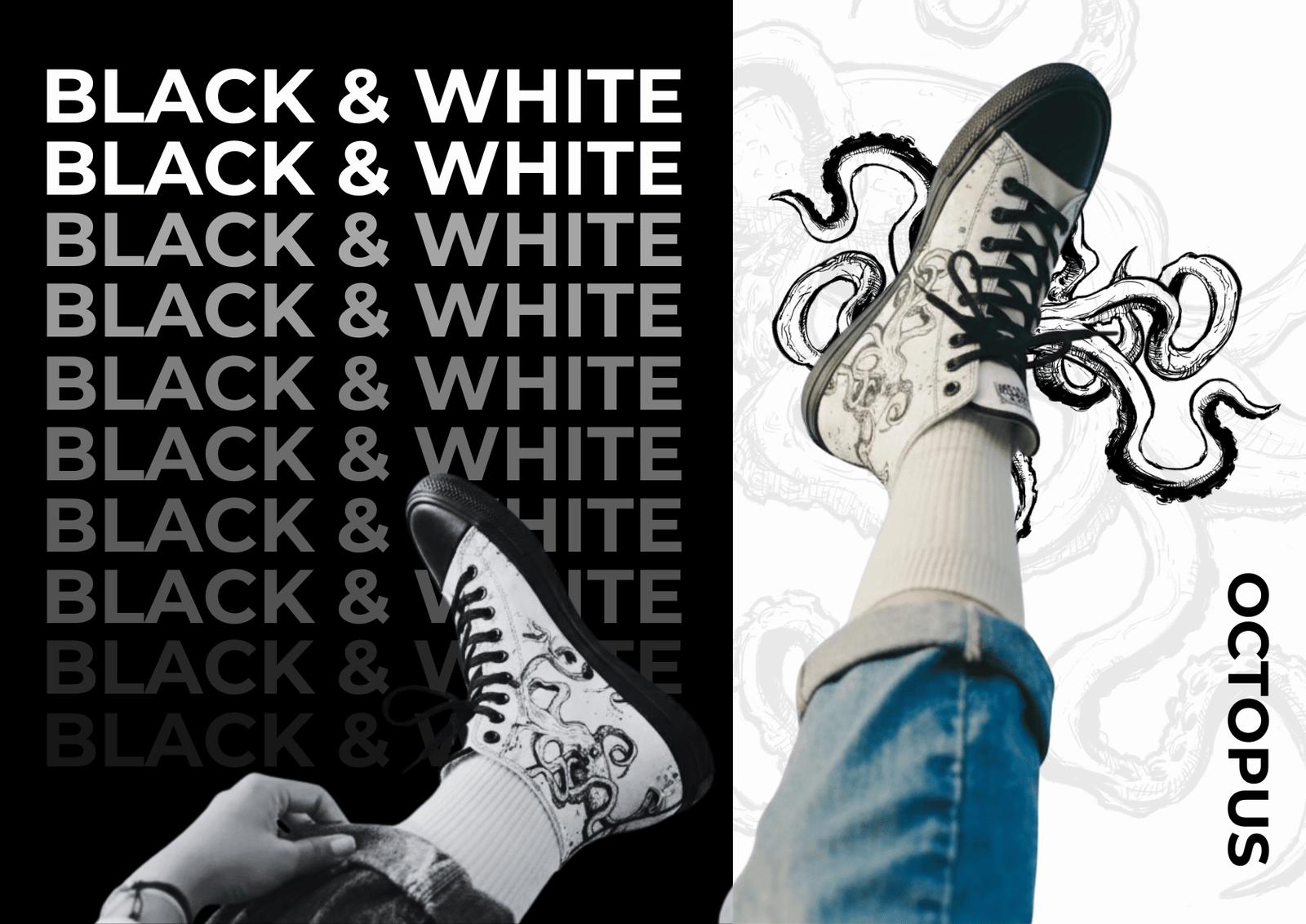 Octopus Hightops Black & White - Sky Titan Media Canvas Sneakers