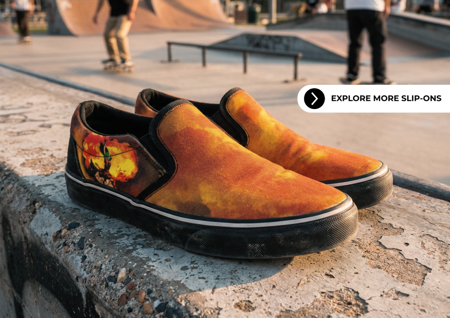 Orange and black Bomber girl slip on shoes