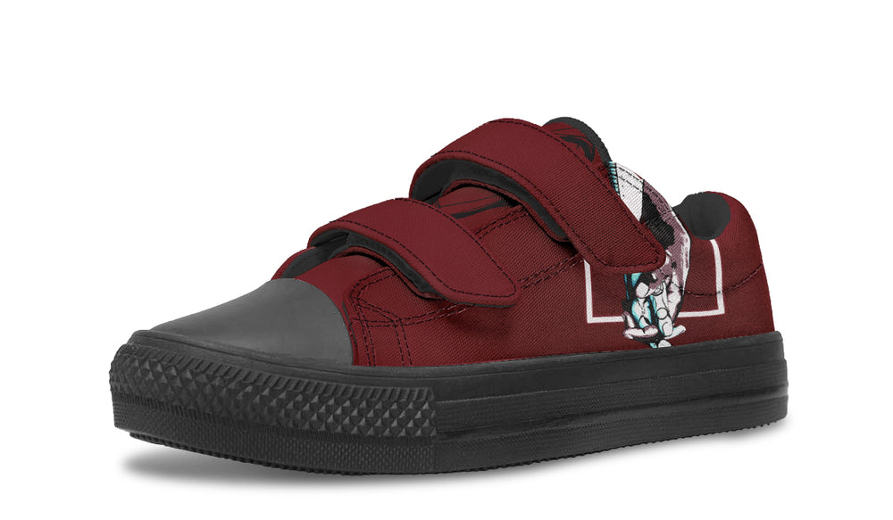 Side shot of the “July” kids’ sneaker by Tatiana Jitkoff and Sky Titan Media, capturing the full outer artwork of two reaching hands in fine white line art – a tribute to connection, creativity, and the art of growing up with story-driven style.