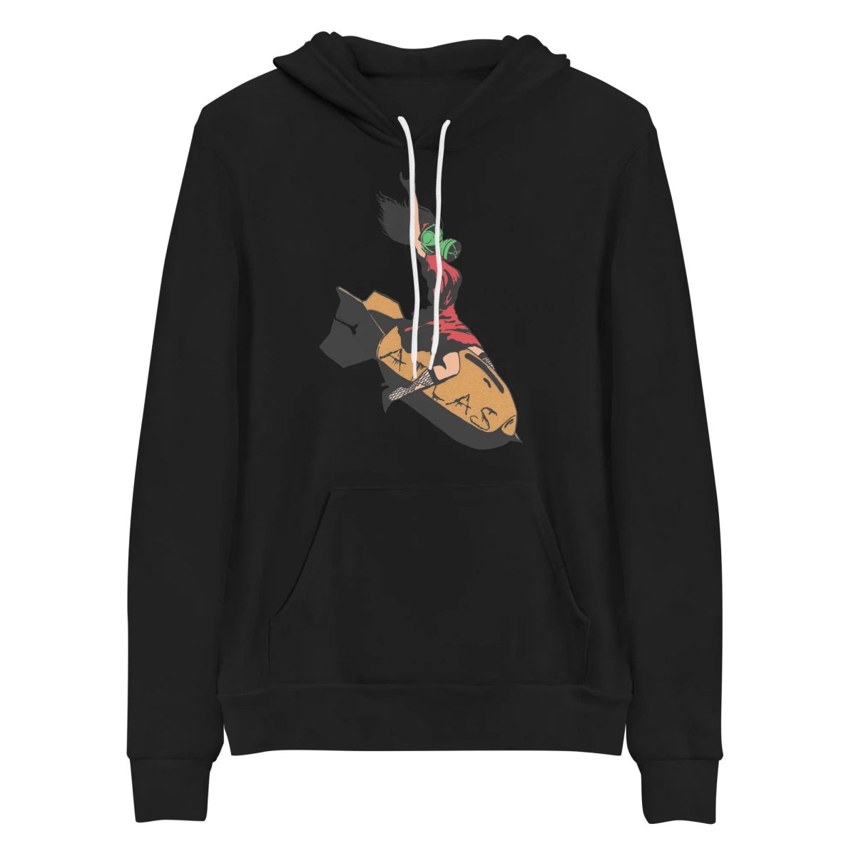 Bomber Girl graphic pullover hoodie in black, front product photo