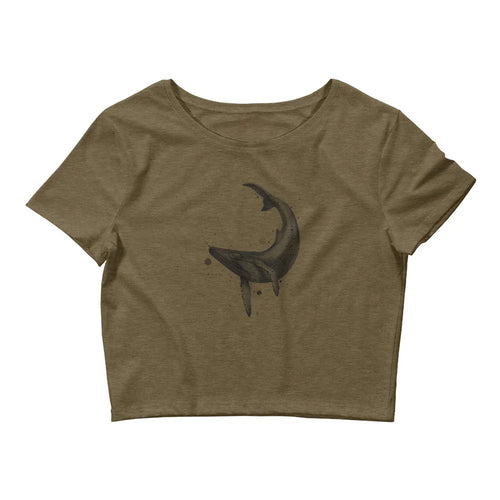 The Whale (Dark) - Women's Crop Tee - Sky Titan Media - Shirts & Tops - Heather Olive