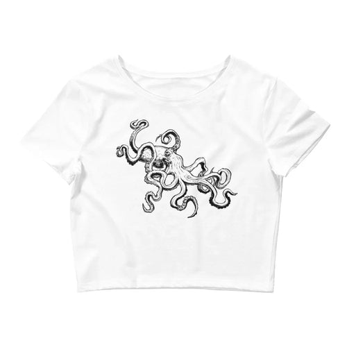 The Octopus (Dark) - Women's Crop Tee - Sky Titan Media - Shirts & Tops - White
